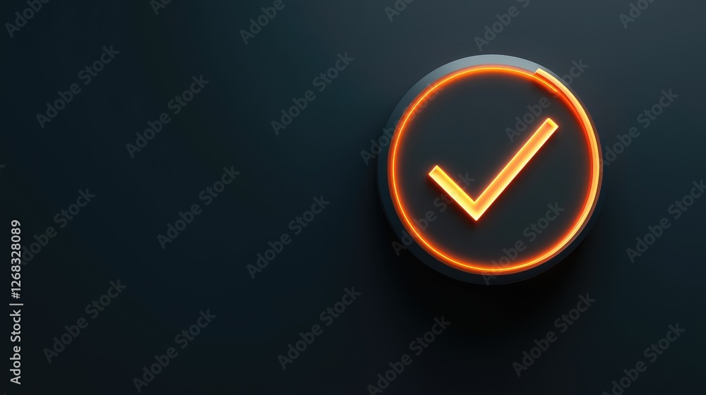 Poster a glowing golden checkmark inside a circle, symbolizing success, completion, and validation. minimal