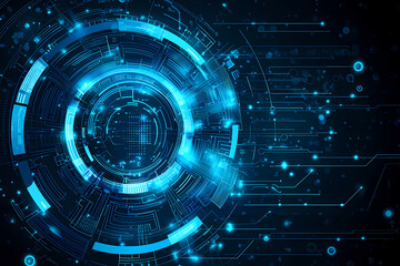 Obraz premium An intricate vector illustration of a blue circuit board with futuristic digital tech elements.