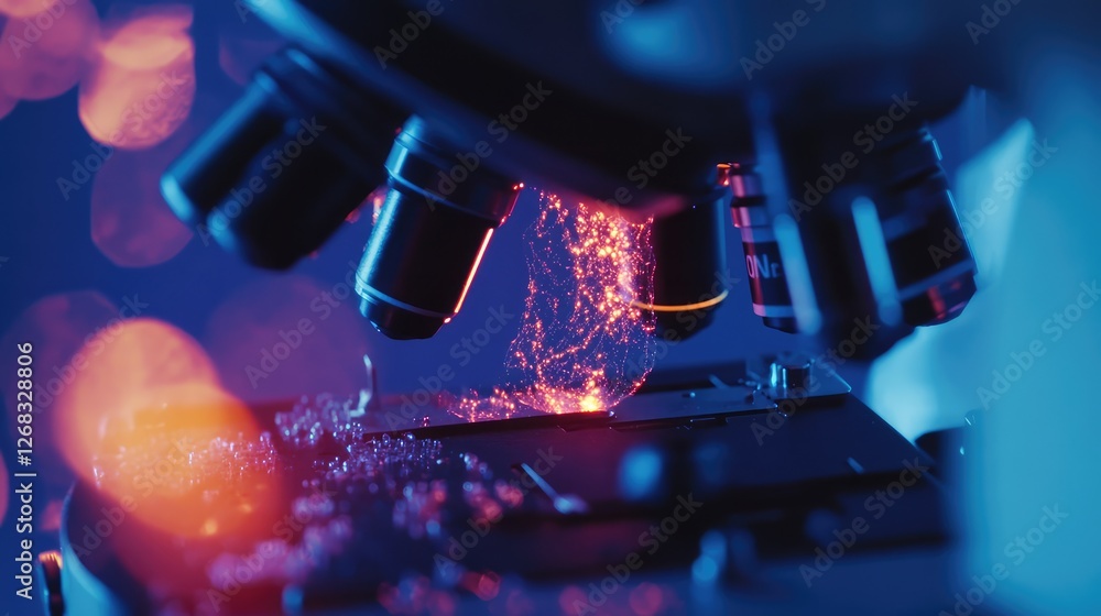 Poster a high-resolution image of biological tissue under a microscope, with visible cell structures and a 