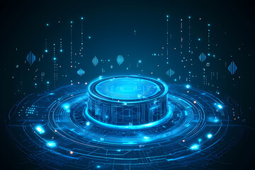 A sleek digital art piece featuring a blue circuit board overlaid with intricate tech elements, emanating a futuristic and cyberpunk vibe.