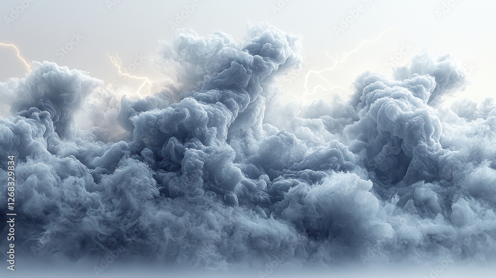 Poster dramatic clouds illuminated by lightning, creating a moody atmosphere.