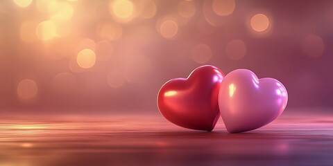Romantic Red and Pink Hearts on Wooden Surface with Bokeh Background Valentine s Day Concept