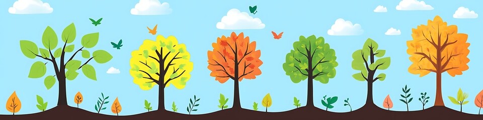 Five Trees Showing The Cycle Of Seasons