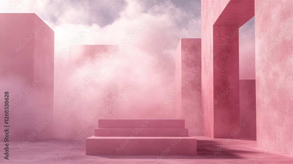 Poster ethereal pink architecture with misty background and soft lighting