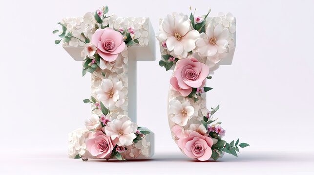 Elegant Floral Letters IJ Design Pink White Flowers Wedding Invitation Decoration Romantic Alphabet Beautiful Spring Summer Pastel Colors 3D Render   