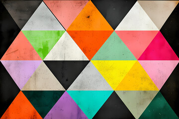 A lively abstract geometric design with triangular shapes in a limited color scheme, exuding a modern and dynamic feel.