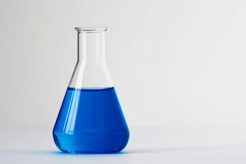 Blue liquid in Erlenmeyer flask, lab, science experiment