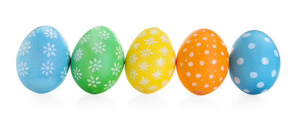 Happy Easter. Bright painted eggs isolated on white