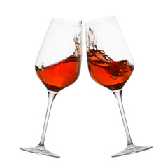 Glasses of splashing red wine isolated on white