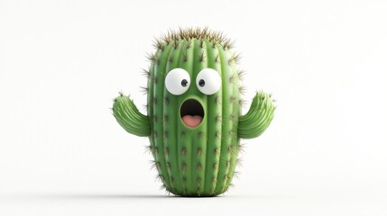 Playful Cartoon Cactus with Big Eyes and Happy Expression