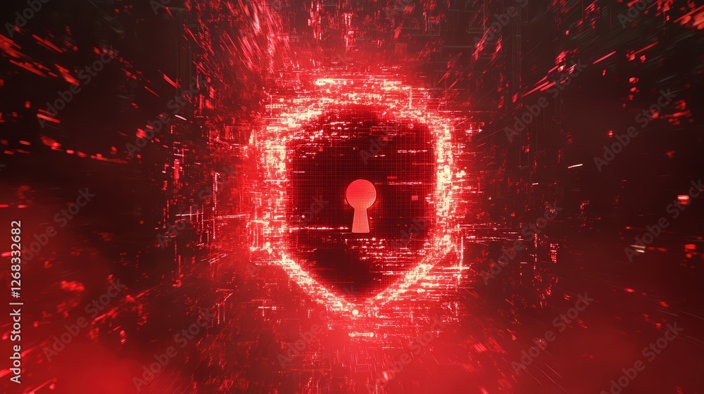 Aufkleber red digital lock symbol on a screen with glitch effects, representing a ransomware cyber attack in p