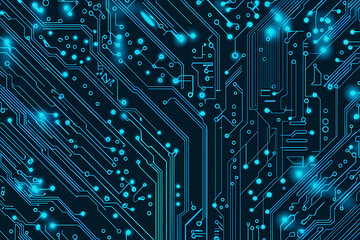 A futuristic vector illustration of a blue circuit board with sleek digital components.