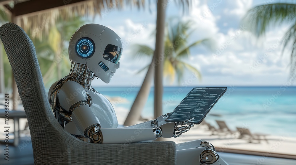 Poster robotic ai assistant analyzing a ransomware-infected file, displaying potential solutions to remove 