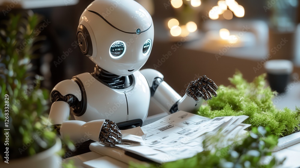 Poster robotic ai assistant analyzing a ransomware-infected file, displaying potential solutions to remove 