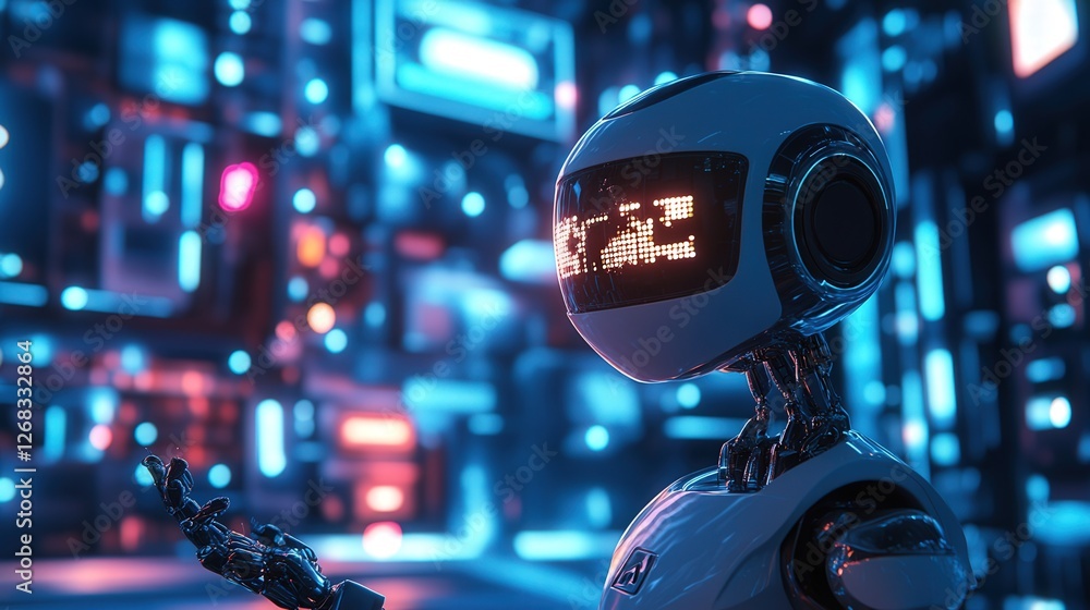 Poster robotic ai assistant analyzing a ransomware-infected file, displaying potential solutions to remove 