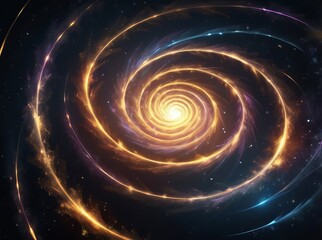 Obraz premium Glowing spiral galaxy with cosmic light swirls in deep space.