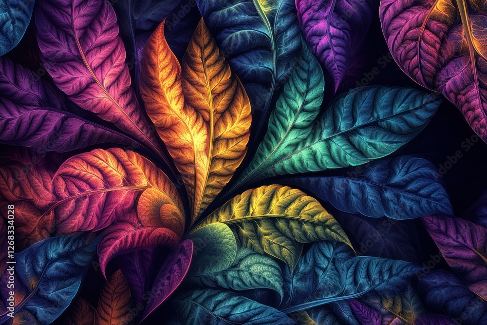 Aufkleber intricate fractal leaves in bold, multi-colored patterns, creating a vivid and artistic screen backg