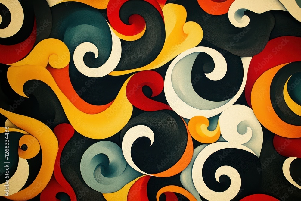 Aufkleber intricate swirls and curves in bold colors creating a seamless abstract texture.