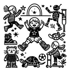 set of funny cartoon kids