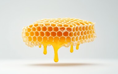 Honeycomb with Golden Honey Dripping Downward