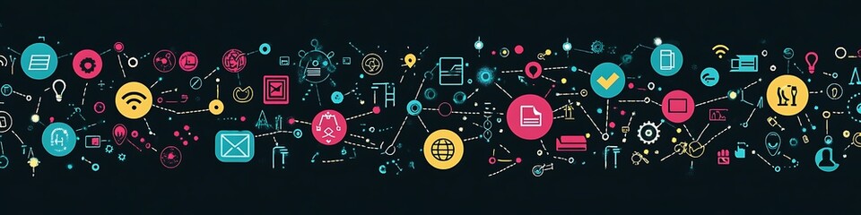 Obraz premium Networked Global System Of Icons Represents Digital Connections