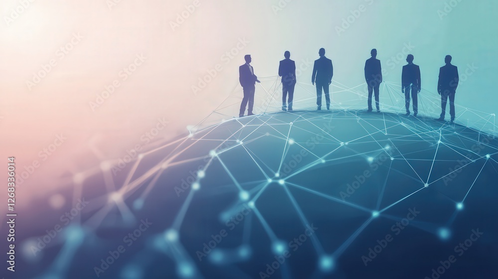 Poster team of professionals standing confidently on a graph that transforms into a bridge, symbolizing str