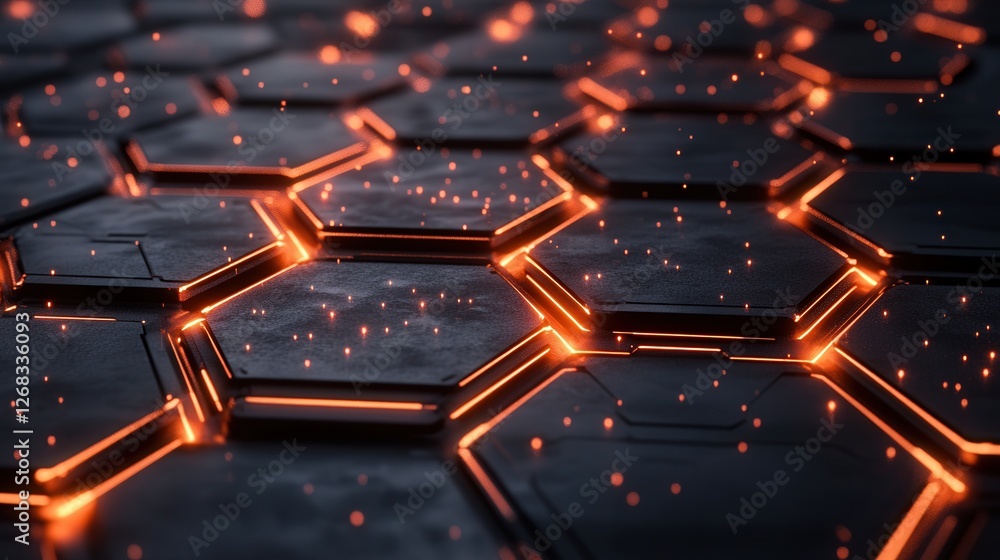 Poster tech-inspired hexagonal grid with interwoven lines, symbolizing the strong connections between indiv