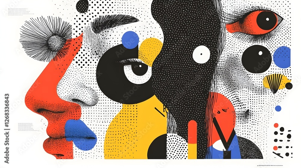 Poster abstract colorful portraits with geometric shapes and patterns