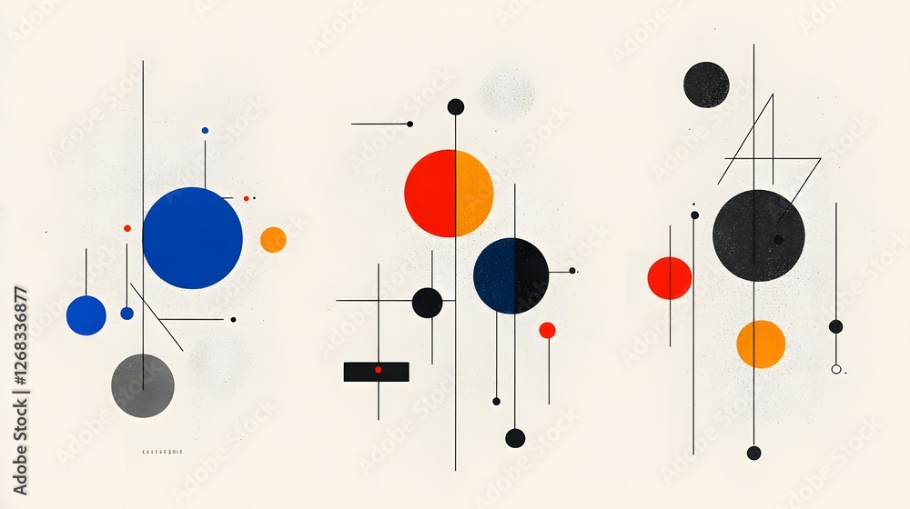 Poster abstract geometric composition with circles and lines in vibrant colors