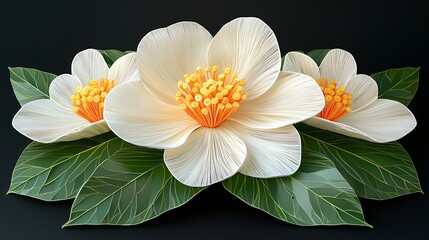Elegant white flowers, green leaves, dark background; perfect for greeting cards