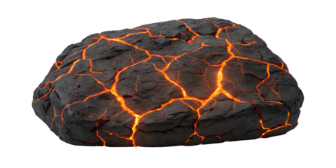 Dark Textured Rock with Glowing Orange Lava Cracks for Lava-Inspired Natural Beauty, PNG Transparent