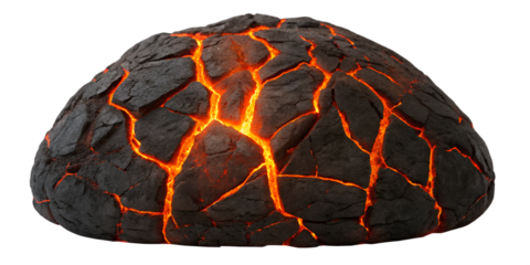Dark Textured Rock with Glowing Orange Lava Cracks for Dramatic Landscape Imagery, PNG Transparent