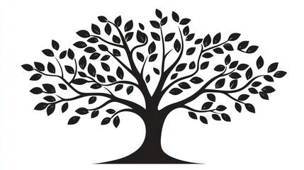 Obraz premium Lush black tree silhouette, isolated, nature, design element, white background