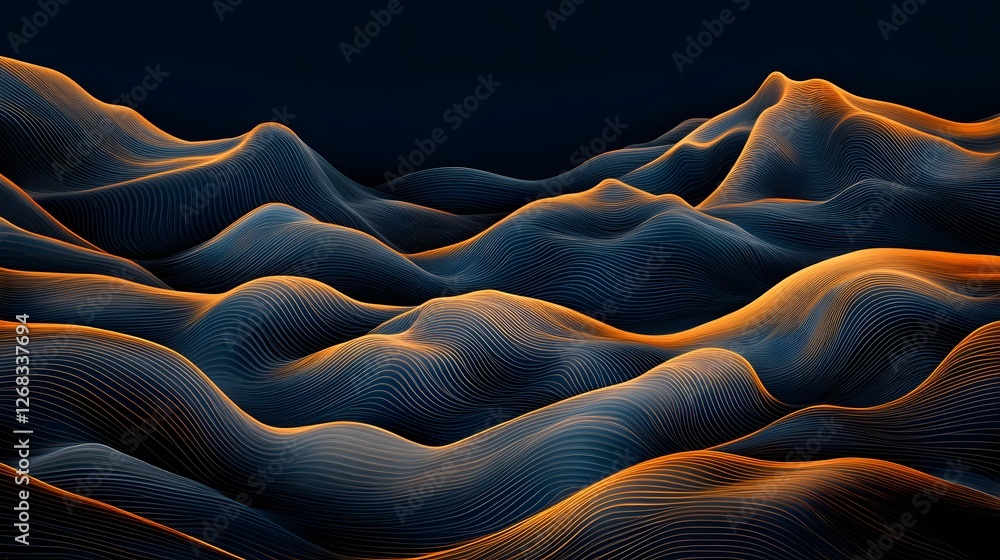Poster abstract waves in dark background with dynamic orange lines