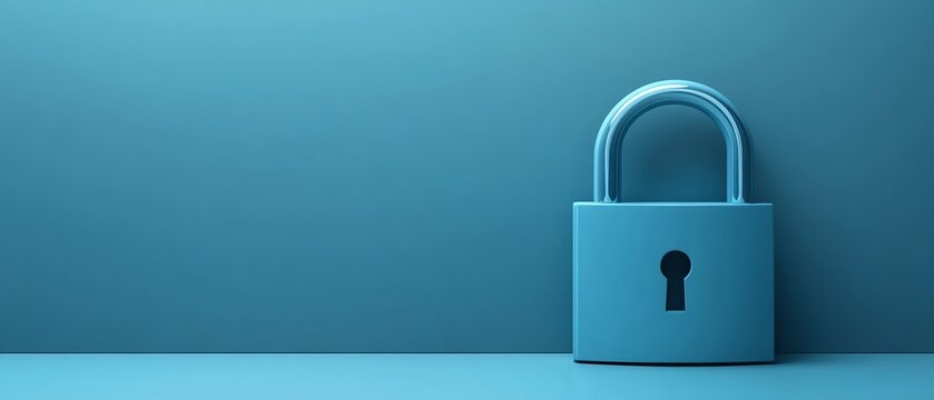 Sleek blue padlock symbolizing security and protection, minimalistic background, modern design, secure lock, digital security, minimalist aesthetic