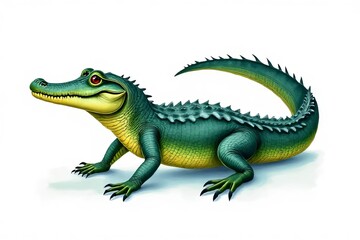 Obraz premium Cartoon Alligator Illustration, Cute Green Reptile Drawing
