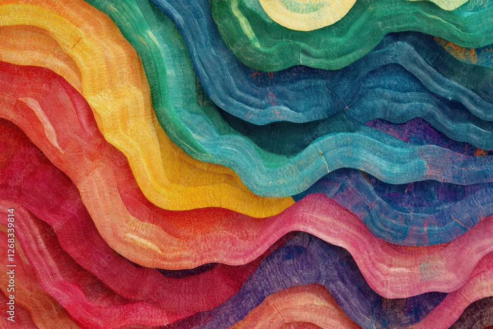 Poster multicolored flowing waves forming a seamless abstract texture.