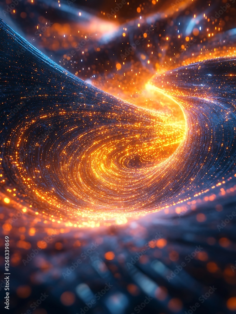 Poster a digital artwork showcasing a surreal landscape with dynamic waves and ethereal elements.