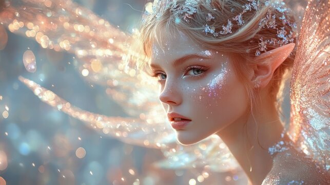 Fairytale Elf Woman Winter Forest Sparkle Fantasy
