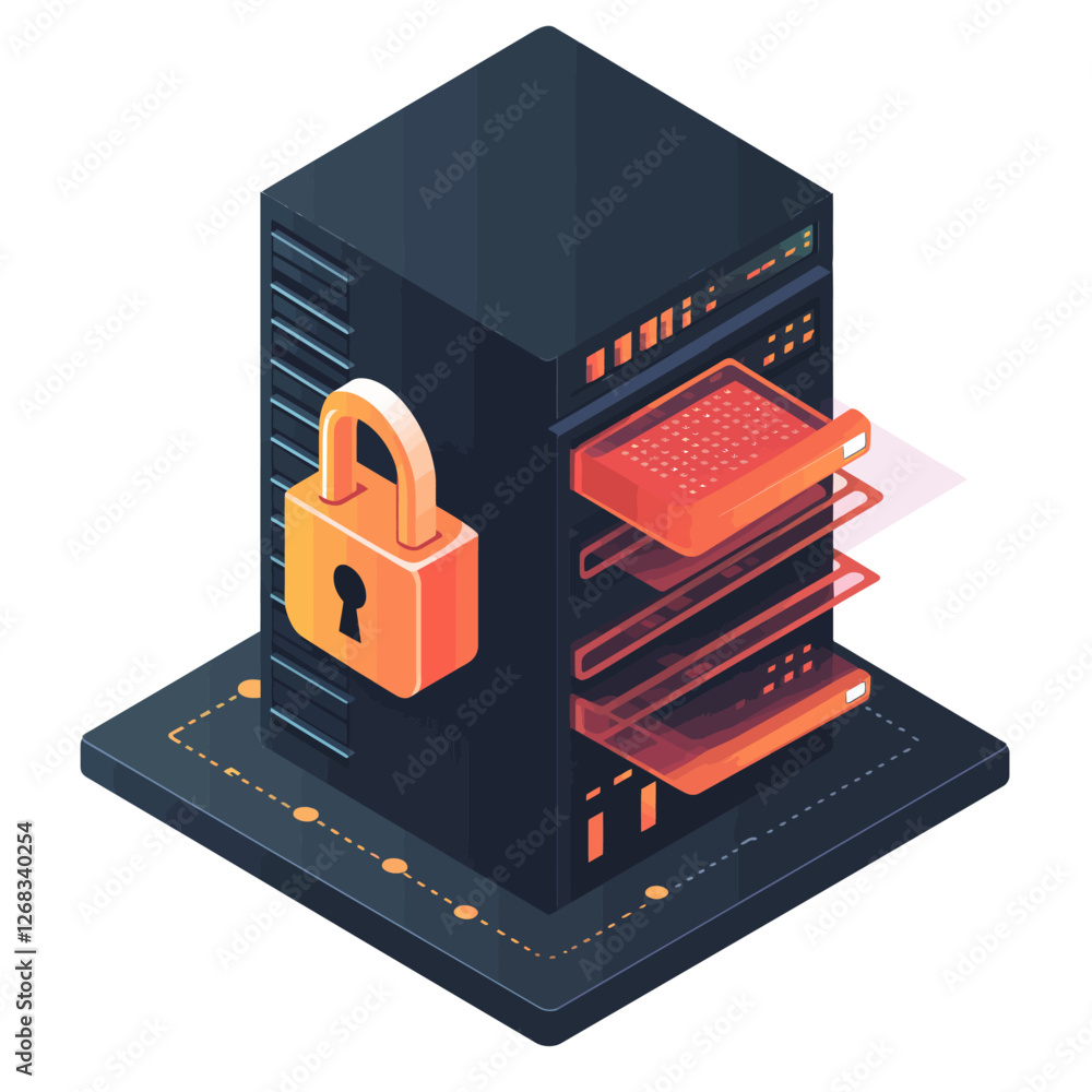 Poster secure server data protection with lock and network connectivity