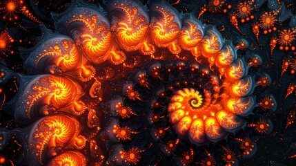 Fiery spiral fractal art, abstract background