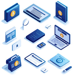 Bitcoin Cryptocurrency Digital Wallet, Laptop, Tablet, Smartphone, Isometric
