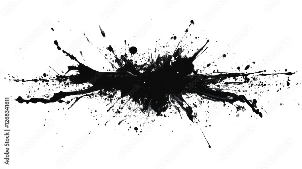 Poster black ink splashing on transparent background with dripping effect