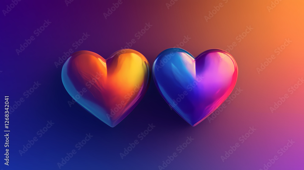 Poster 3d rendered gradient heart patterns
