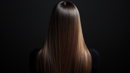 Naklejka premium Long, Straight Brown Hair Cascading Down Back Against Dark Background