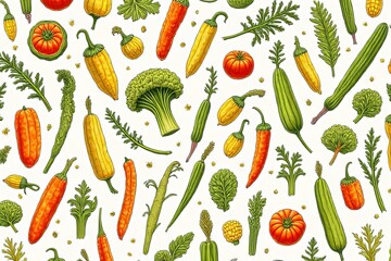 Colorful Vintage Vegetable Pattern Seamless Design