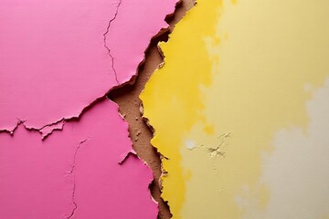 Cracked Pink and Yellow Paint Texture Abstract Background Image
