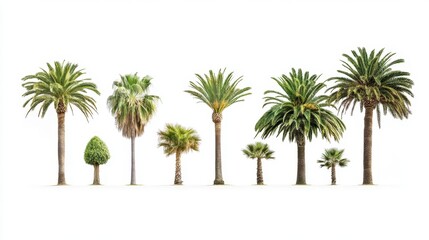 Obraz premium A row of palm trees are shown in various sizes and positions