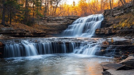 Autumn Waterfall Serenity: A Cascading Jewel in the Forest