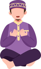 Muslim Man in Purple Baju Melayu, Praying Posture, Illustration
